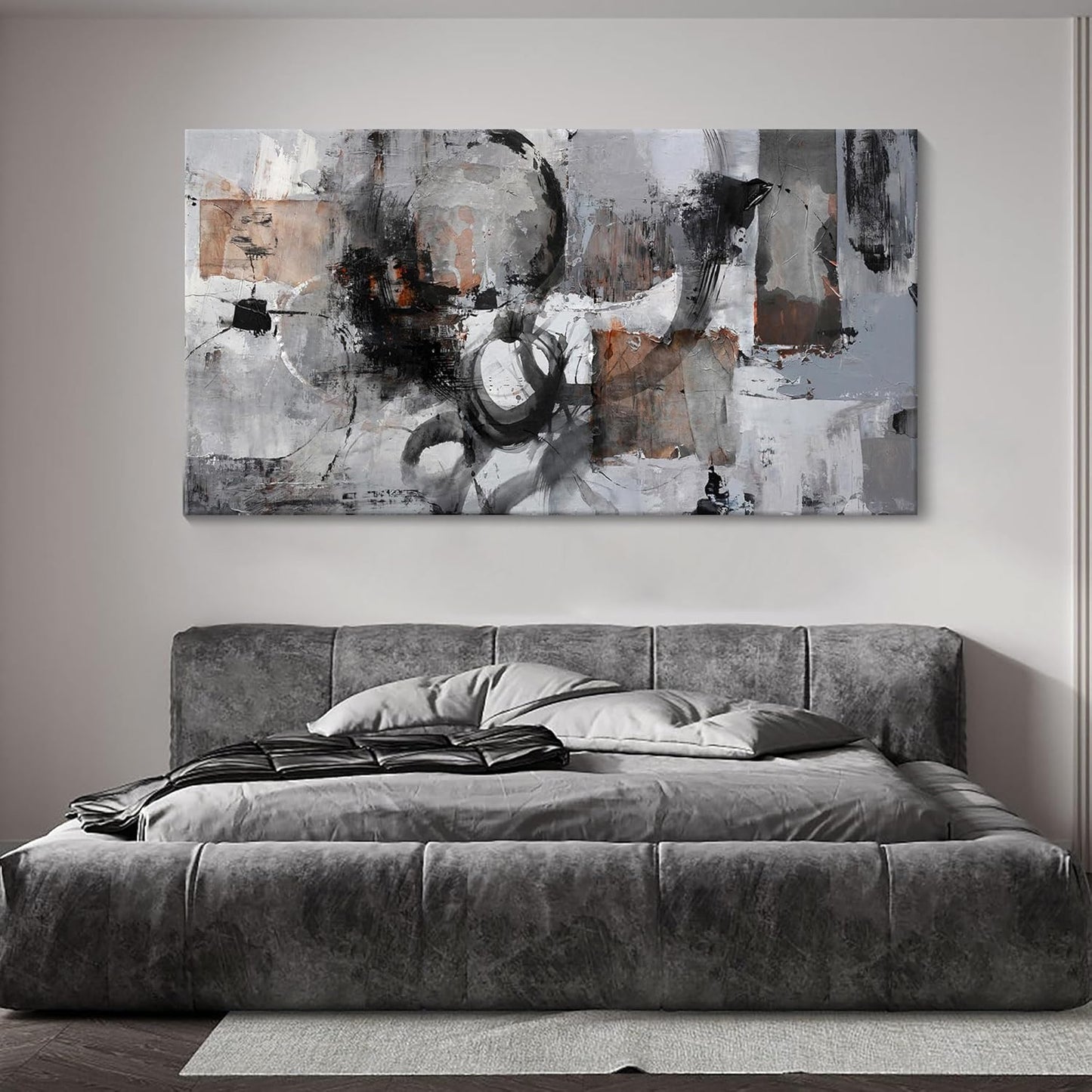 Pogusmavi Large Abstract Canvas Wall Art - Black & Grey, 29x58in, Framed, Modern Decor for Living Room & Bedroom