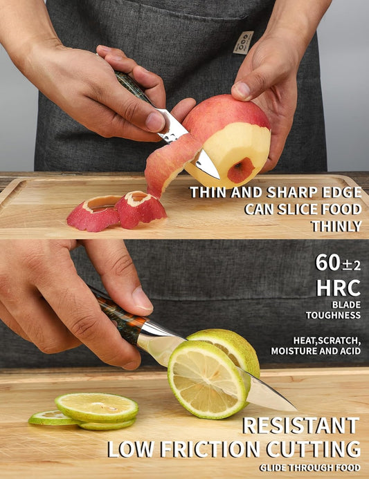 3.5 Inch Paring Knife - Fruit and Vegetable Peeling Knives, Forged Damascus Steel & Resin Handle - Yao Series