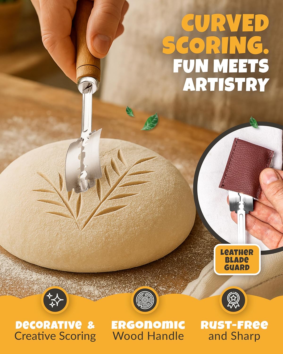 2pcs Set Bread Lame with 5 Blades – Sourdough Scoring Tool Set with Straight & Curved Scoring Knife for Sourdough and Bread Baking, Dough Scorer, Bread Scoring Tool, Bread Baking Supplies