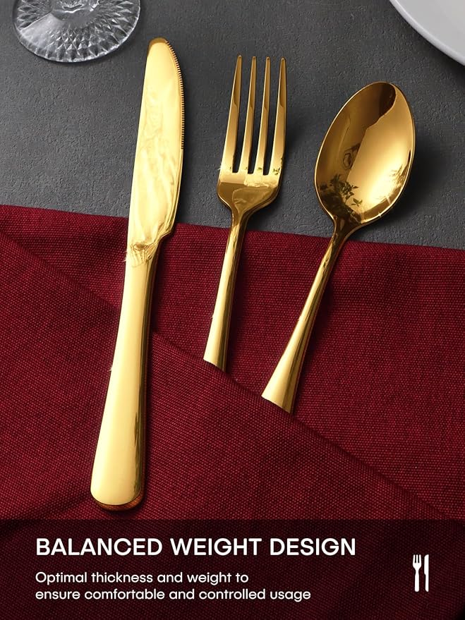 Gold Silverware Set for 8, 40 Piece Food-Grade Stainless Steel Flatware Set, Rust-proof Mirror Polished Cutlery Utensil Set Include Knives Forks Spoons for Kitchen Restaurant,Dishwasher Safe