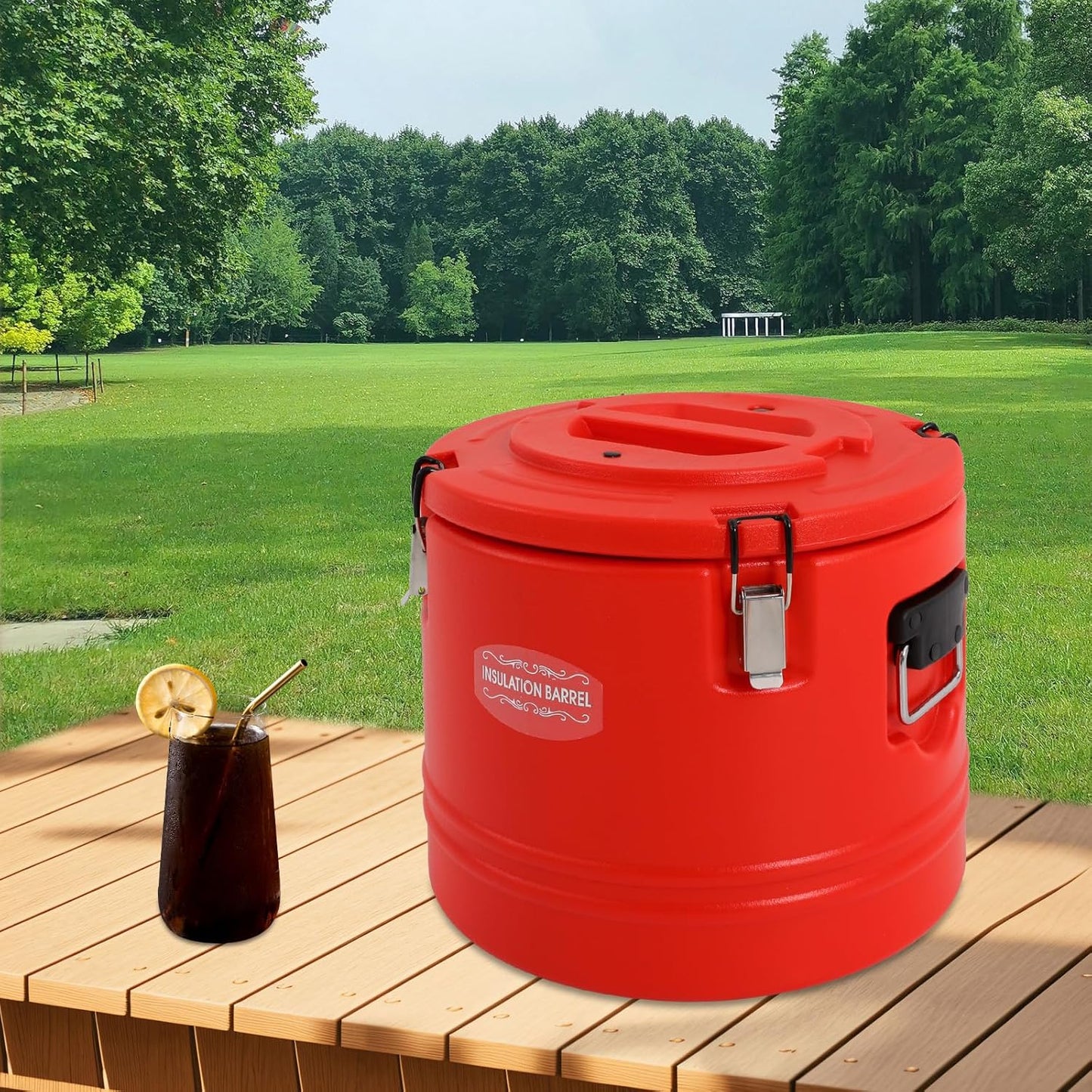 DYNAMI Large Insulated Food Container, 8 Gallon Portable Commercial Food Warmer Insulated Soup Container Cold Hot Box for Catering,Stainless Steel Inner Liner, Sealed and Leak-proof (Red, 8 Gal)
