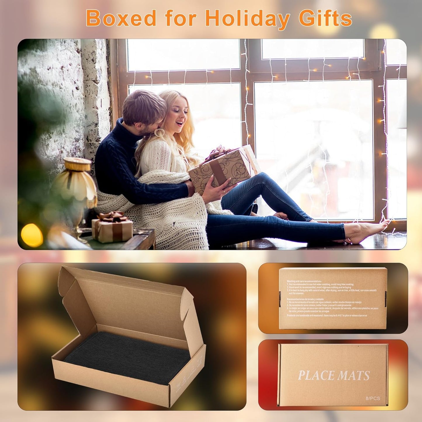 SLKQG Black Linen-Look Placemats Set of 8, Heat Resistant & Machine Washable Double-Layered Cloth Placemats for Dining Table, Indoor/Outdoor Use, Non-Slip Kitchen Table Mats (8, Black)