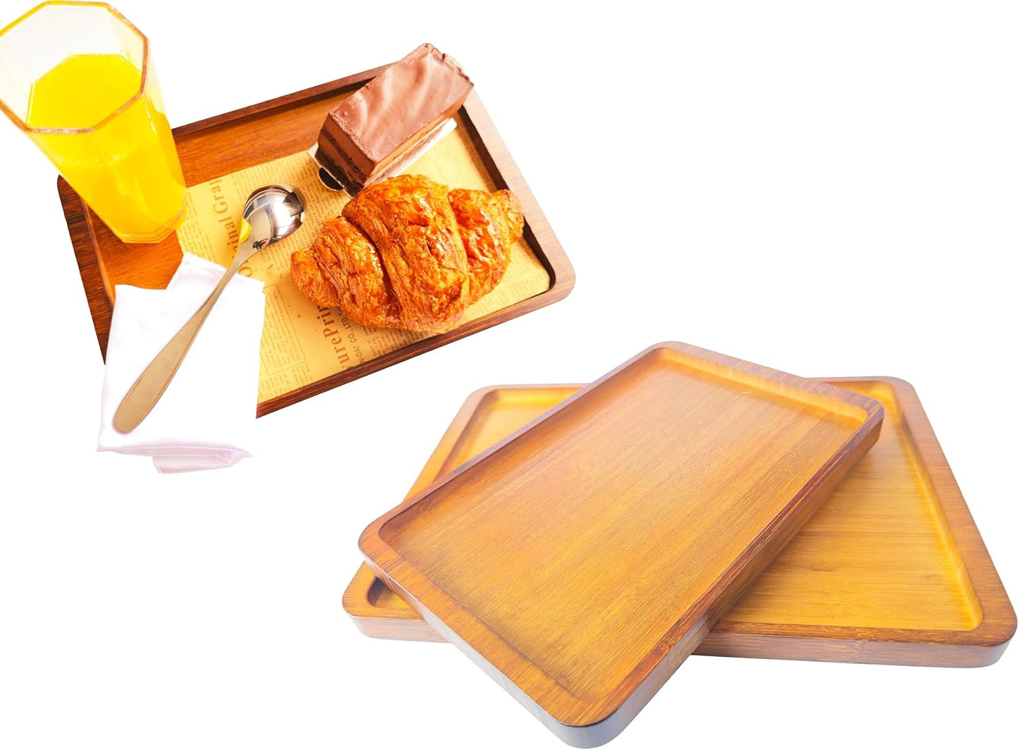 Bamboo Serving Tray - Small Wood Serving Tray, Breakfast in Bed, Coffee Table, Dinner & bar - Decorative Bed Table Tray for Kitchen or Bedroom (11.8" x 7.9" x 0.8")