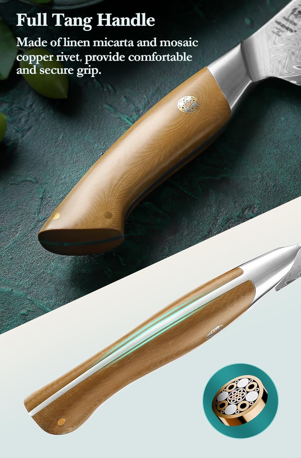 HEZHEN Kitchen Utility Knife, 5.5 Inches, 67 Layers Damascus Steel, Multifucational Paring Knife for Chefs and Home Cooking, Ultra-sharp Blade with Linen Micarta Handle, Gift Packing