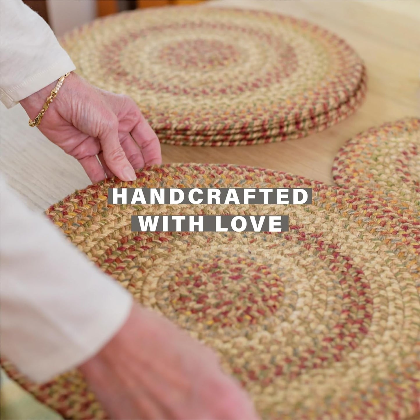 Harvest Round Braided Placemats, Warm Country Decor, Set of 2, 15", Multicolor Jute Table Mats - Vibrant Colors, Durable, Easy to Clean and Protects Furniture