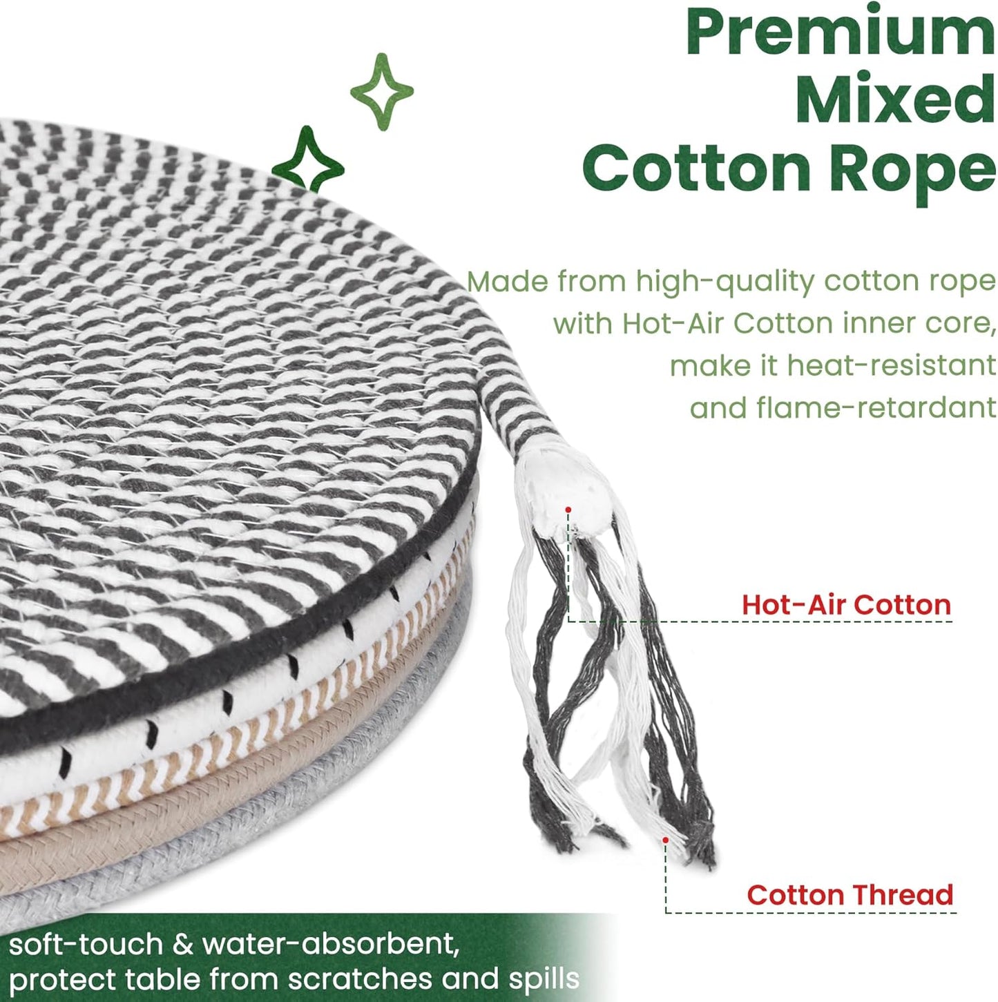 13 Inch Trivets for Hot Dishes, Large Trivets for Hot Pots and Pans, Thicken Heat Resistant Round Place Mats Woven Table Mats, Boho Placemats for Kitchen Dining Table, 4 Pcs