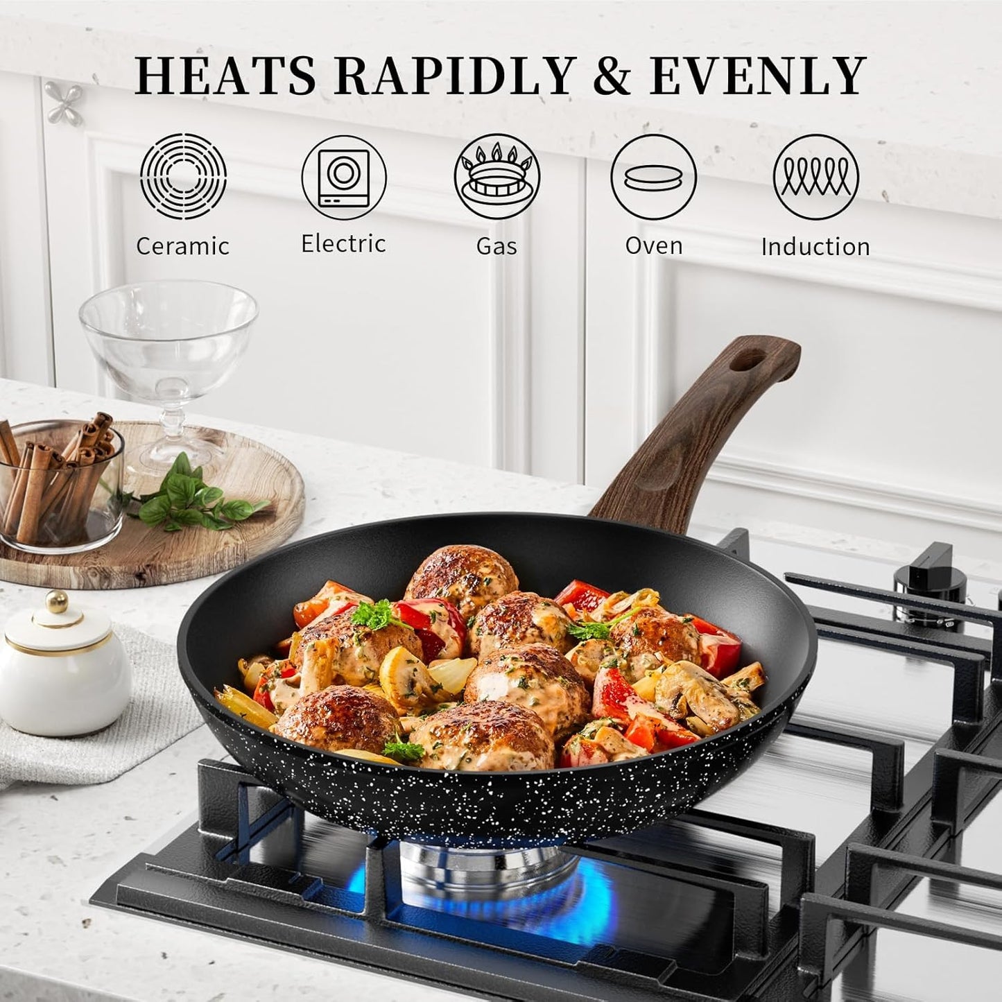 Non Stick Frying Pan, Frying Pan Nonstick Egg Pan Non Toxic, Small Skillet Pans Omelette Pan, Induction Compatible, PFOA Free Healthy Pans(8 Inch, Black)