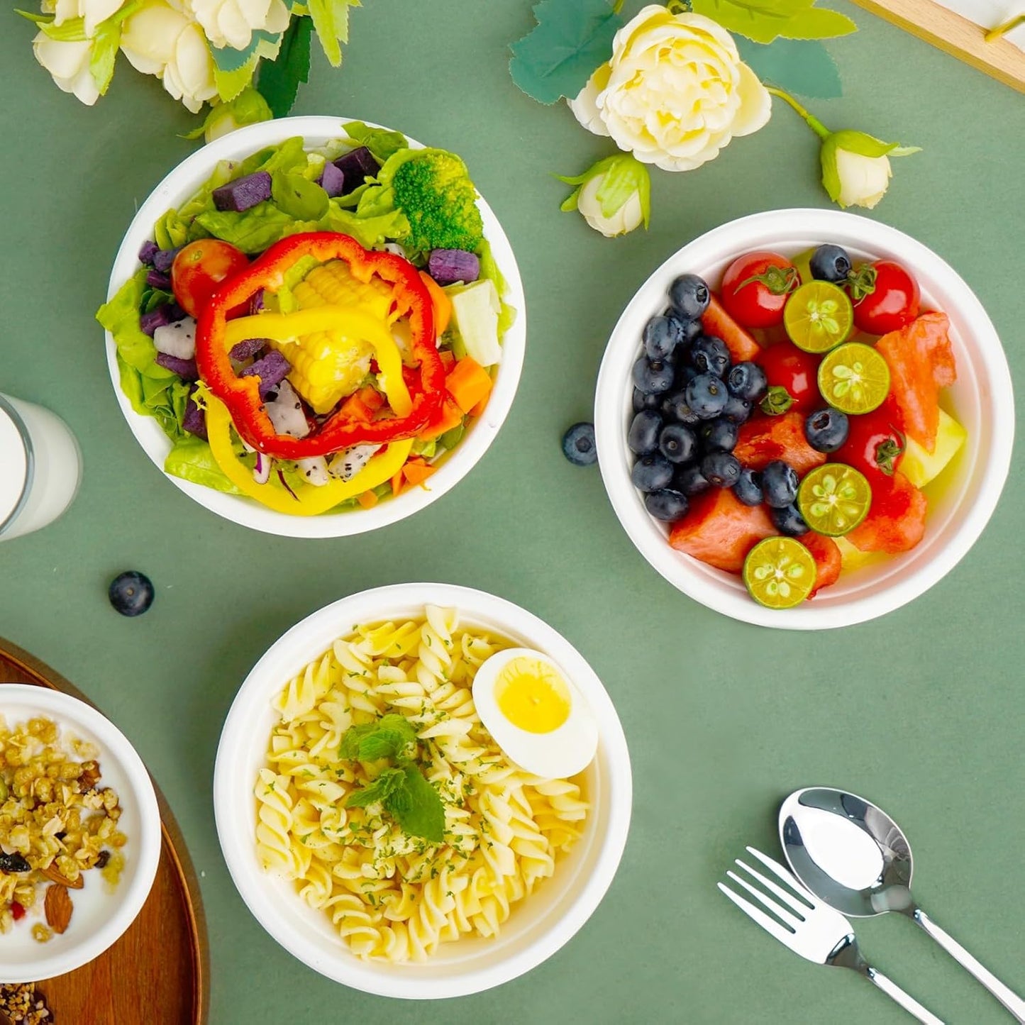 200 Count 16 oz Paper Bowls, Disposable Compostable Bowls, Heavy Duty Biodegradable Sugarcane Bagasse Bowl for Breakfast, Salad, Snacks, Fruits, Desserts, White