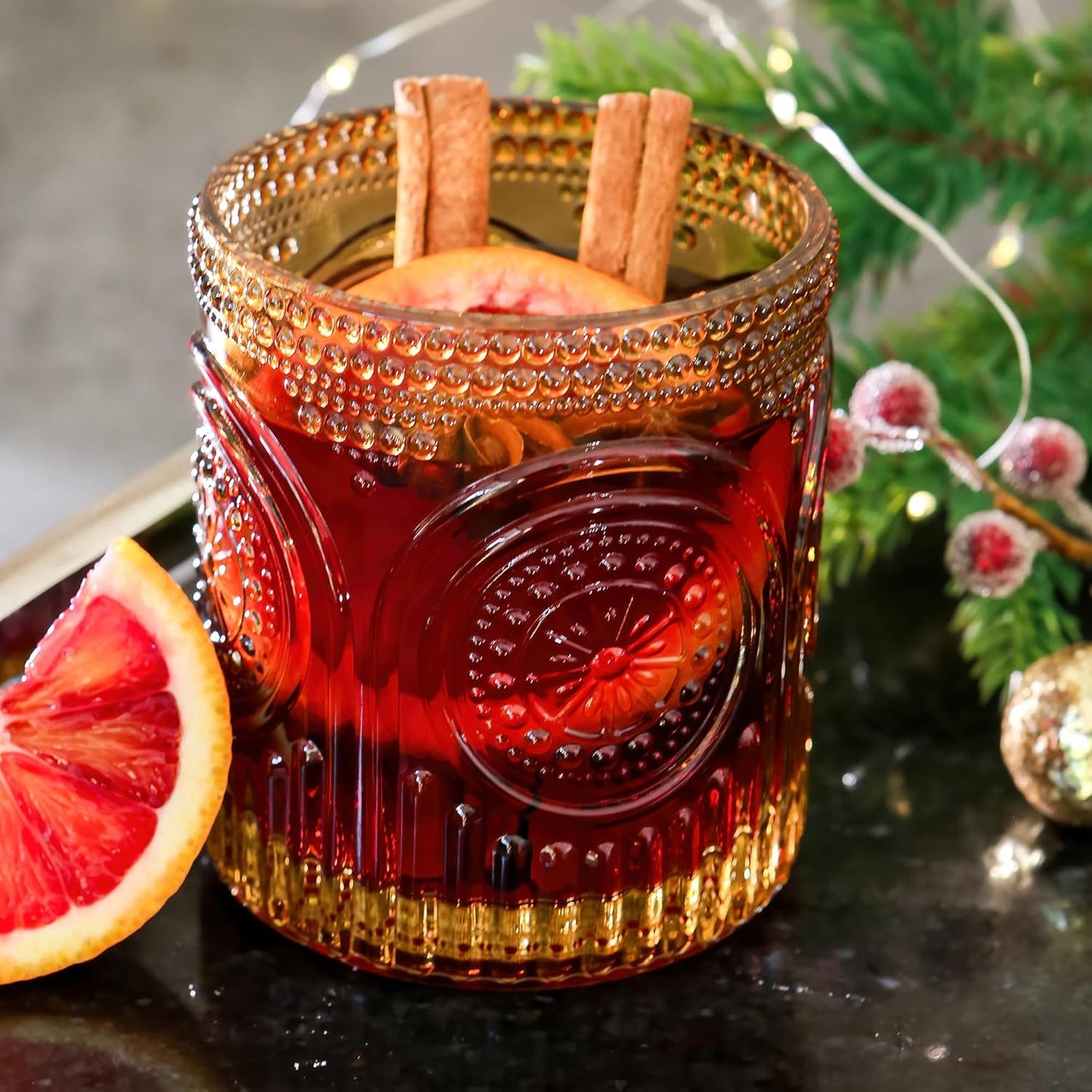 Kate Aspen Vintage Amber Drinking Glasses Set of 6 10 oz Ribbed Glassware for Drinking Water, Juice, Cocktail Glasses - Ribbed Glass Cups Set, Iced Coffee Cup, Kitchen Drinkware or Home Bar