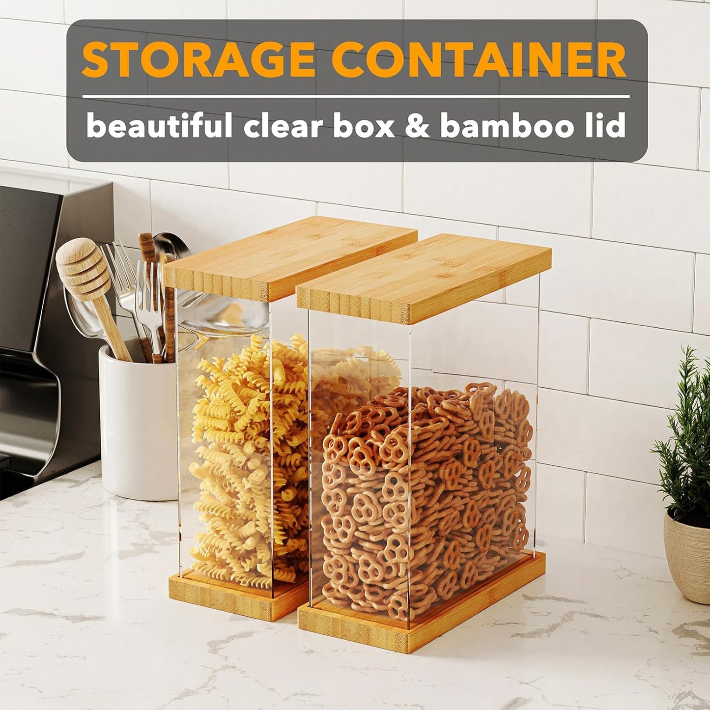 SpaceAid Bamboo Food Storage Container - Airtight Cereal Containers with Lids, Kitchen Cereal Canisters Pantry Organizers and Storage for Rice, Flour, Coffee, Snack, Small 2 Pack