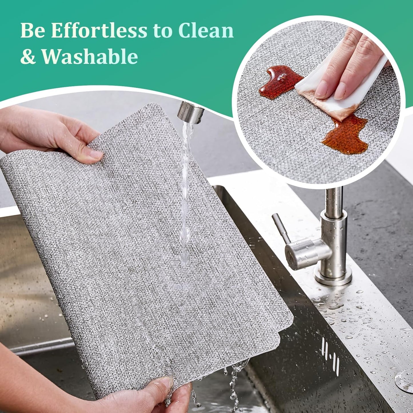 FOCUSLINE Faux Leather Placemats Set of 6, Light Grey Table Place Mats, Waterproof and Non-Slip Dining Table Mats for Indoor & Outdoor Use