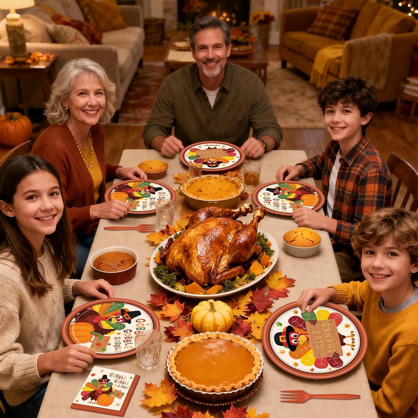 100 Pcs Thanksgiving Turkey Tableware Party Supplies – Disposable Fall Dinnerware Set with Paper Plates, Napkins, and Forks for Autumn Celebrations, Friendsgiving, and Thanksgiving Dinner – Serves 25