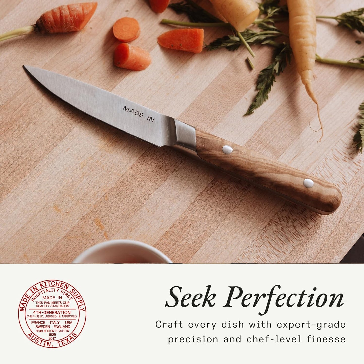 Made In Cookware - 4" Paring Knife France - Full Tang With Olive Wood Handle