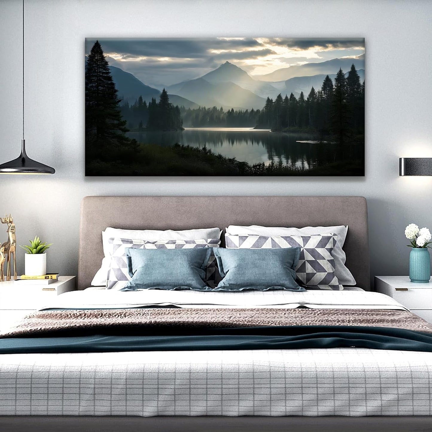 Large Wall Art For Living Room Canvas Art Wall Decor For Office Wall Decorations For Bedroom Forest River Landscape Paintings Modern Pictures Artwork 24x48 In