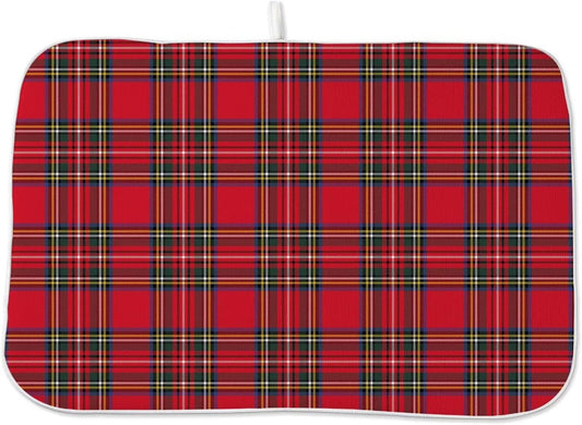 Christmas Dish Drying Mat 18 x 24 inch Red Buffalo Plaid Decorative Drying Mats Microfiber Absorbent Xmas Holiday Dish Washable Draining Mat for Kitchen Counter Decor