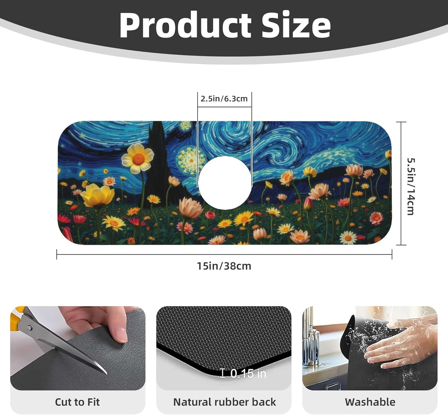 Starry Night Flowers Dish Drying Mat for Kitchen Counter, 18"x24" Microfiber Absorbent Fast Dry Mat, 2Pcs Dish Mat Faucet Mats Sets, Large Drying Kitchen Mat Kitchen Drying Pad