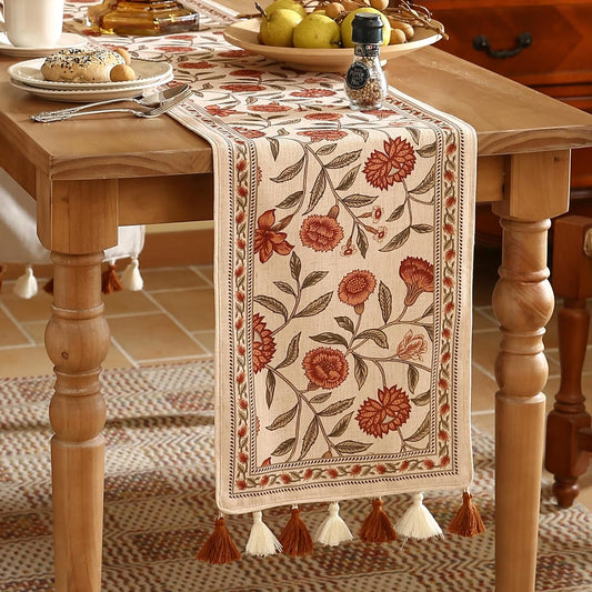 ISAENNE Designer Elegant Linen Table Runner 118 Inches Extra Long,Vintage Orange Floral Pattern Table Runners for Dining Tables,Kitchen Decor,Thanksgiving,Christmas,Banquet,12"*118"-Alvarado A