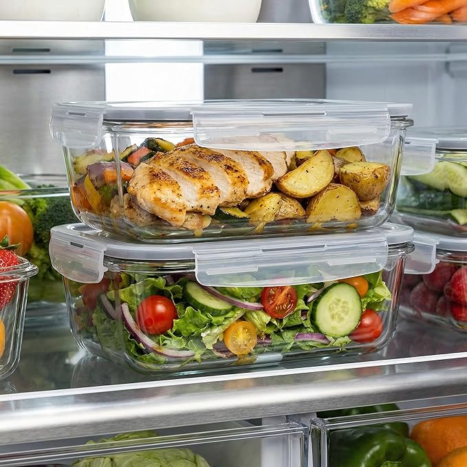 2 Pack 63oz Large Glass Storage Containers with Lids Big Airtight Glass Food Storage Containers for Storing food, vegetables or fruits, BPA Free, Freezer Dishwasher Oven Safe (gray)