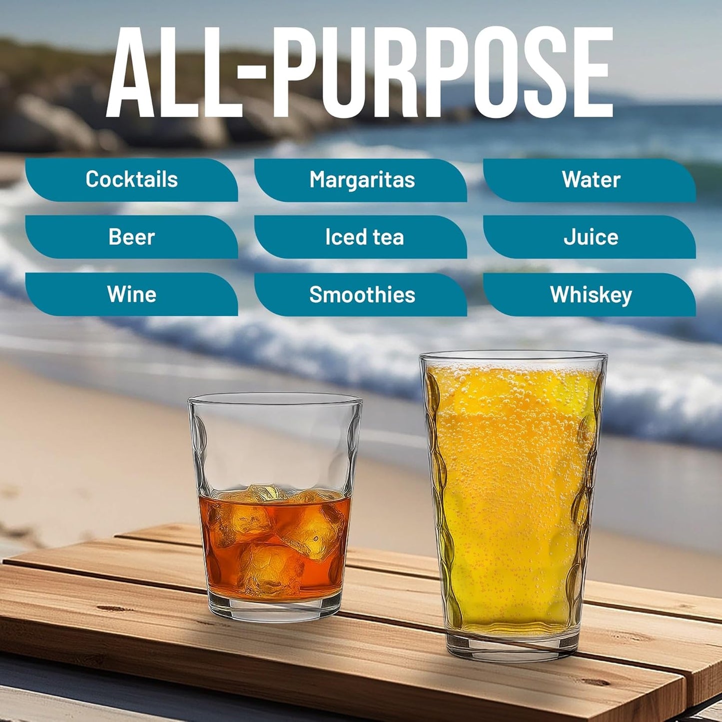 Drinking Glasses Set of 12. Mixed Glassware Set, Everyday Glasses for Cocktail, Beer, Juice Water, 6-13 Oz Rocks Glasses 6-17 oz Tall Kitchen Glass Cups