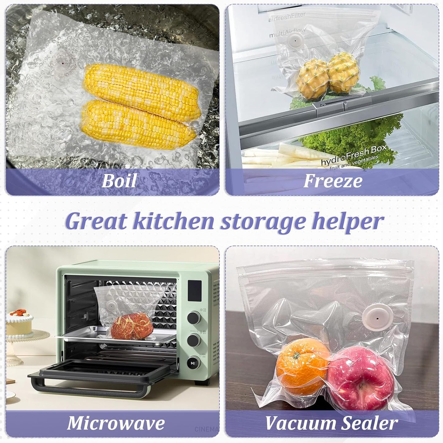 40 Packs Vacuum Sealer Bags Air Valve Vacuum Sealing Bags Vacuum Storage Seal Bag for Food Saver, Resealable Meal Bags with Air Valve with 4 Seal Clips