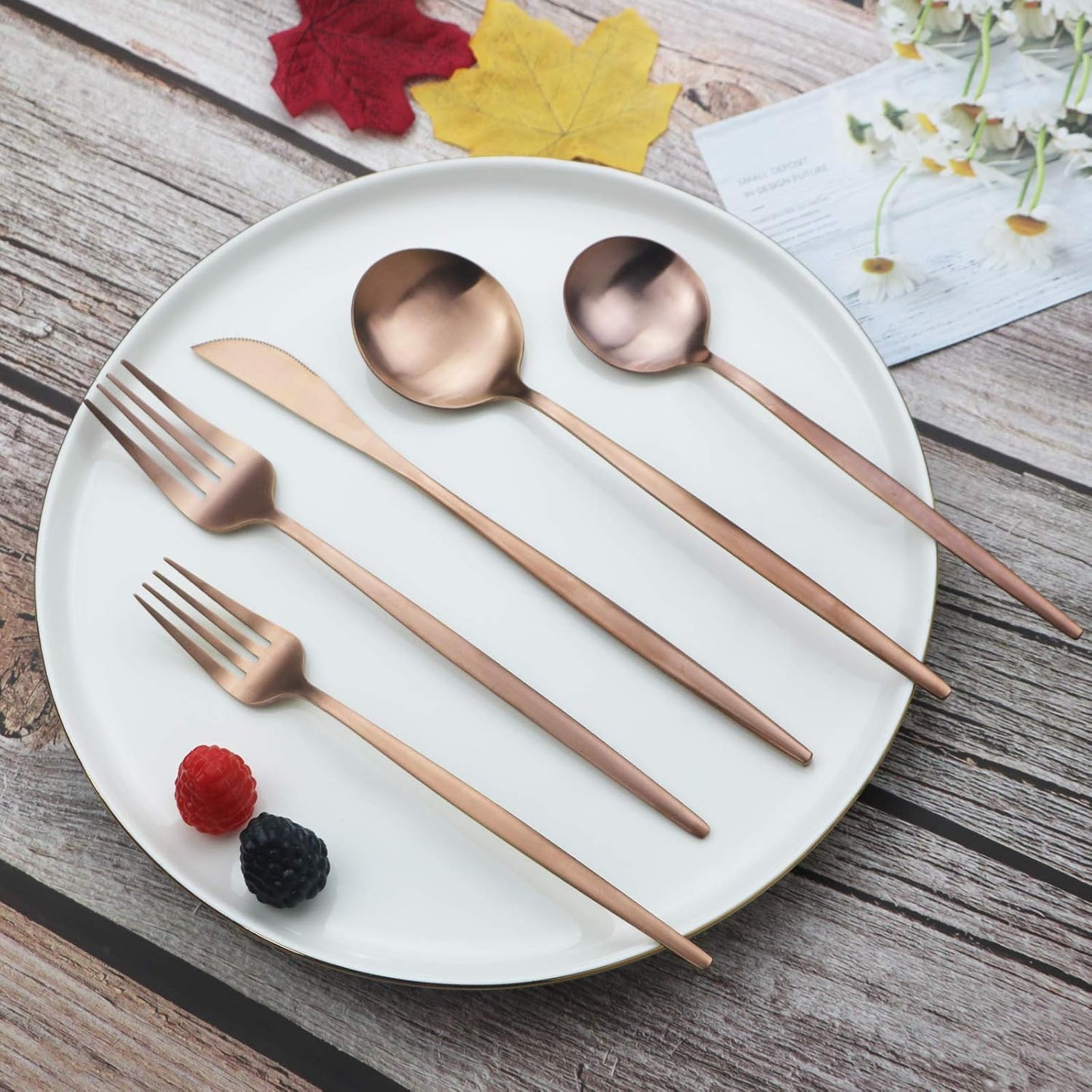 JASHII Flatware Silverware Set Stainless Steel Satin Finish Cutlery Set Service for 6, 30-Piece Spoons And Forks Kitchen Utensil Set, Dishwasher Safe (Matte Rose Gold)