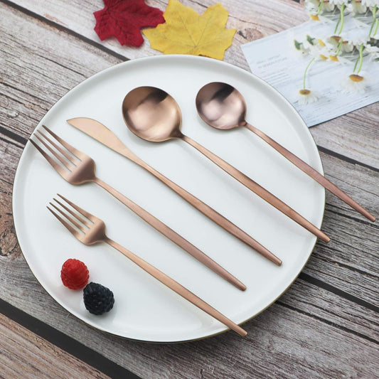 JASHII Flatware Silverware Set Stainless Steel Satin Finish Cutlery Set Service for 6, 30-Piece Spoons And Forks Kitchen Utensil Set, Dishwasher Safe (Matte Rose Gold)