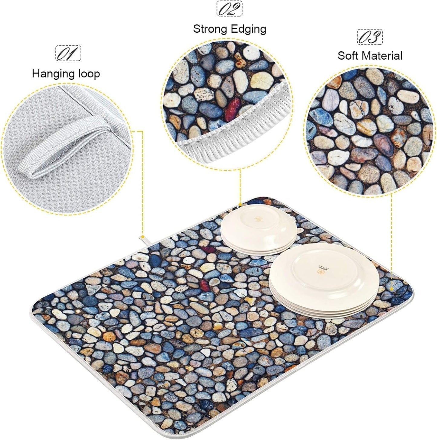 Colorful Stone Texture Dish Drying Mats 16 x 18 Inch Super Absorbent Microfiber Dish Drainer Rack Mats Soft Heat Resistant Drying Protector Pad for Kitchen Counter Sinks Dining Table