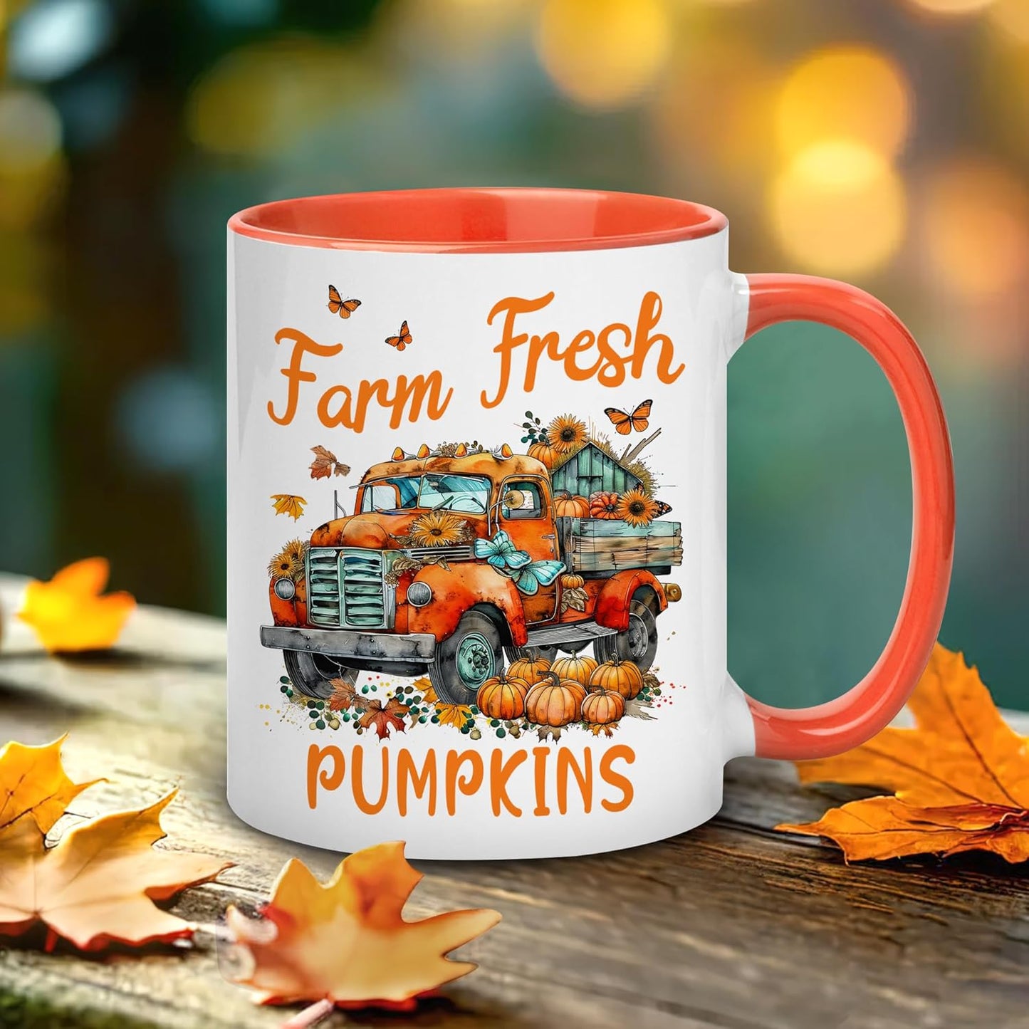 Hyturtle Personalized Fall Farm Mug Gifts For Women - Farm Fresh Pumpkins - Custom Name Coffee Cup Ceramic Mug 11oz 15oz - Farmer Lovers Gift - Autumn Gifts For Her - Fall Thanksgiving Decor Gift