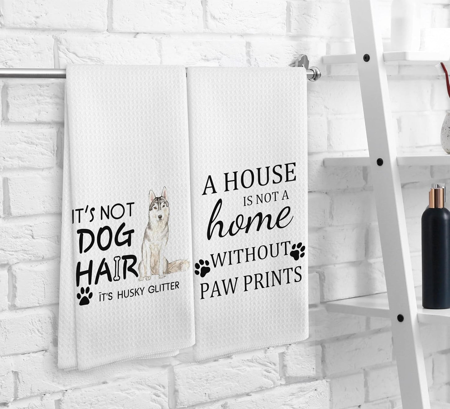 Husky Glitter Kitchen Towel Set of 2, 16x24 Inches, Polyester, Husky Glitter Pattern, Gift for Dog Lovers