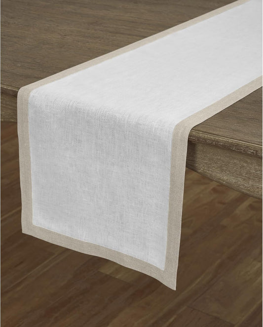 Solino Home Linen Table Runner 90 Inches Long - 100% Pure Linen Natural and White Dining Table Runner 14 x 90 Inch for Fall, Autumn, Thanksgiving, Christmas, Holiday - Classic