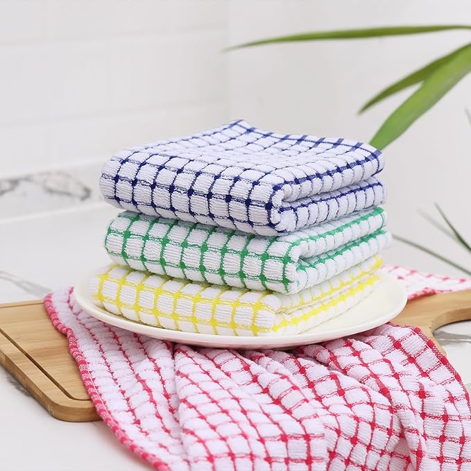Kitinjoy Cotton 6 Pack Terry Kitchen Towels, 16 x 25 Inches Super Soft and Absorbent Dish Towels, Quick Drying Hand Towels for Kitchen Drying, Multiple Colour
