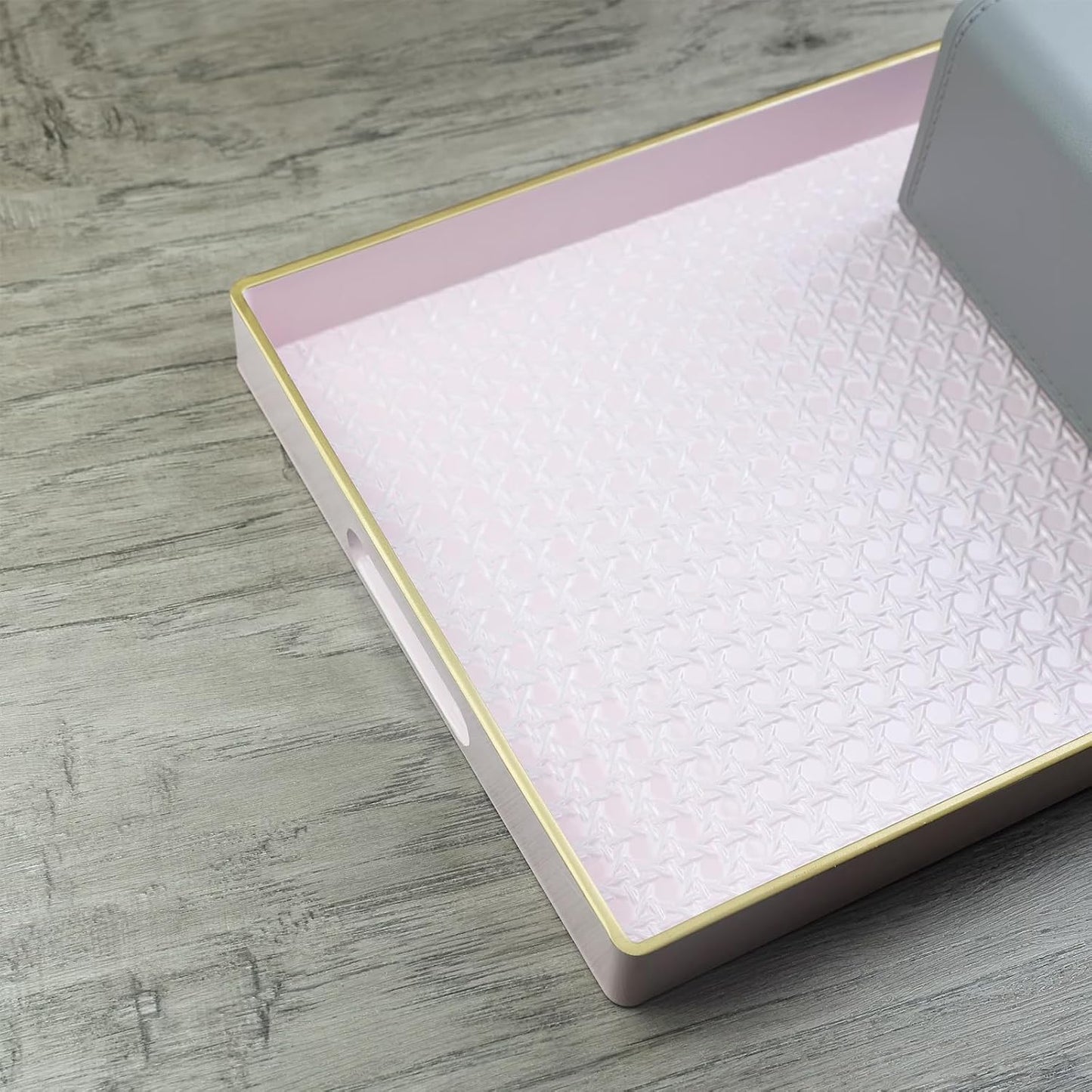 Pink Decorative Coffee Table Tray, Rectangular Plastic Serving Tray with Handles for Living Room, Ottoman, Bathroom, 15.7"*10.2"