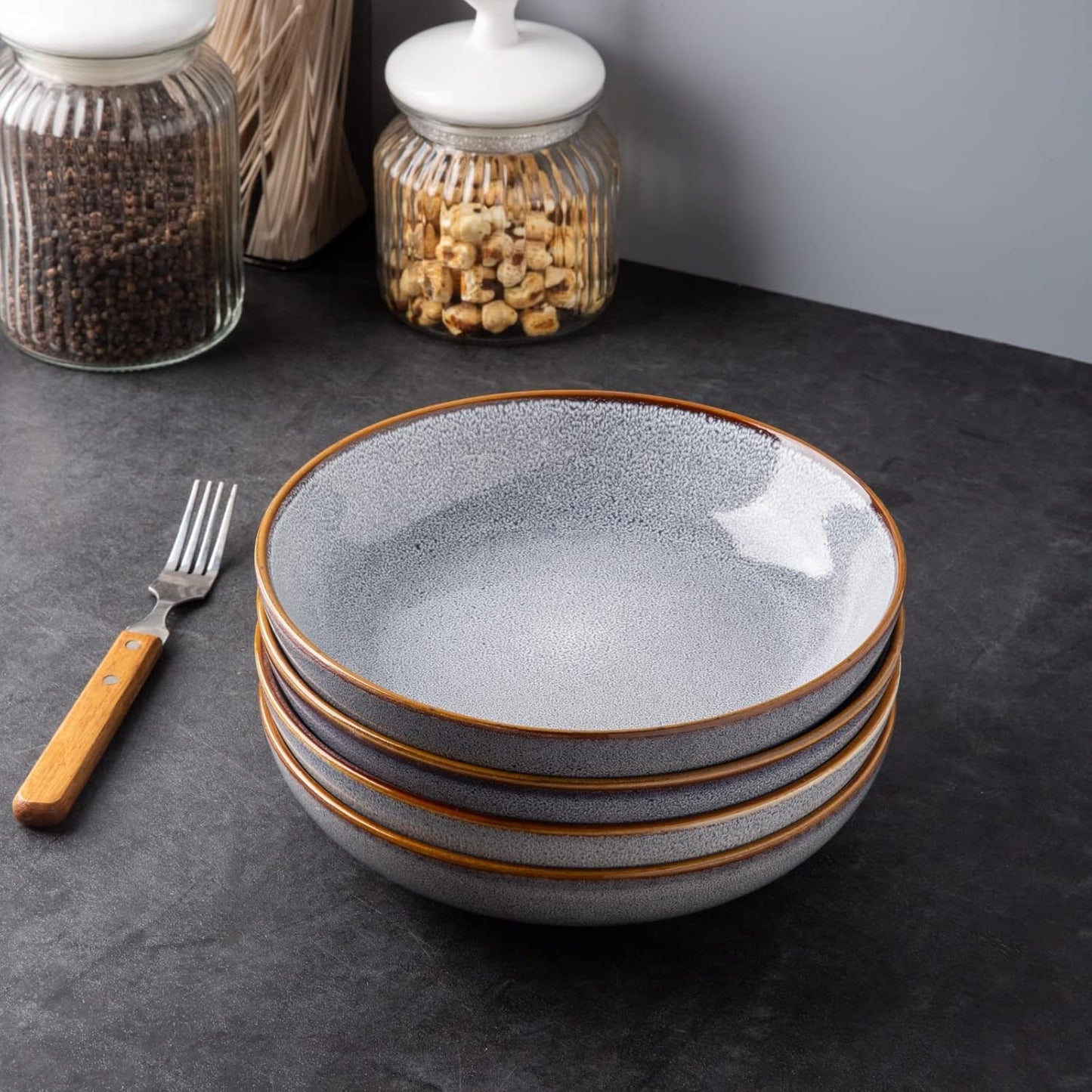 AmorArc 8.5'' Large Ceramic Pasta Bowls Set, 36oz Stoneware Bowls Set of 4 for Kitchen, Reavtive Glaze Bowls-Microwave, Dishwasher Safe for Pasta,Salad,Oatmeal -Blue