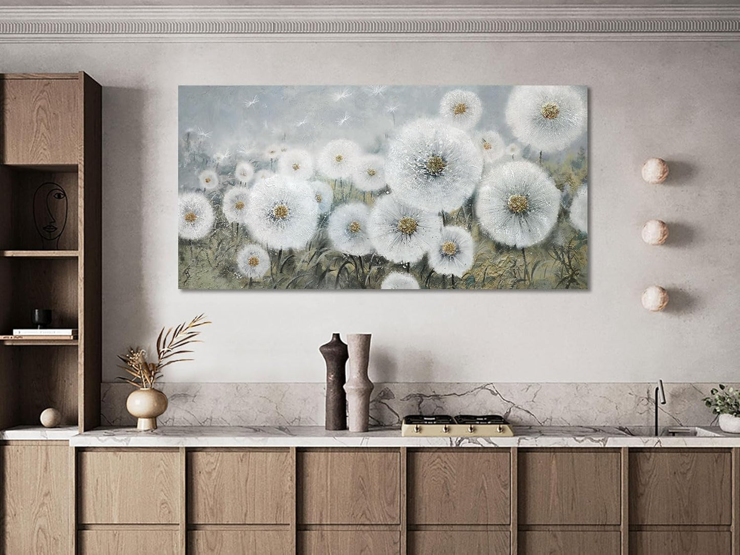 Ardemy Dandelions Wall Art Large Floral Pictures Wall Decor Living Room Flowers Paintings Textured Artwork for Walls Bedroom Bathroom Kitchen Dining Room Home Office, 40"x20"