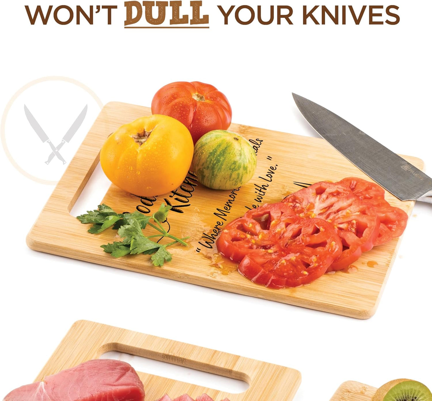 Gift for Godmother: Godmother's Kitchen Where Memories and Meals Are Made - Decorative Bamboo Cutting Board with Handle, 12" x 8"