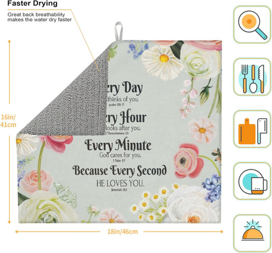 Vintage Country Watercolor Wildflowers Dish Drying Mat for Kitchen Counter, 16"x18" Microfiber Absorbent Fast Dry Mat, 2Pcs Dish Mat Faucet Mats Sets, Large Drying Kitchen Mat Kitchen Drying Pad