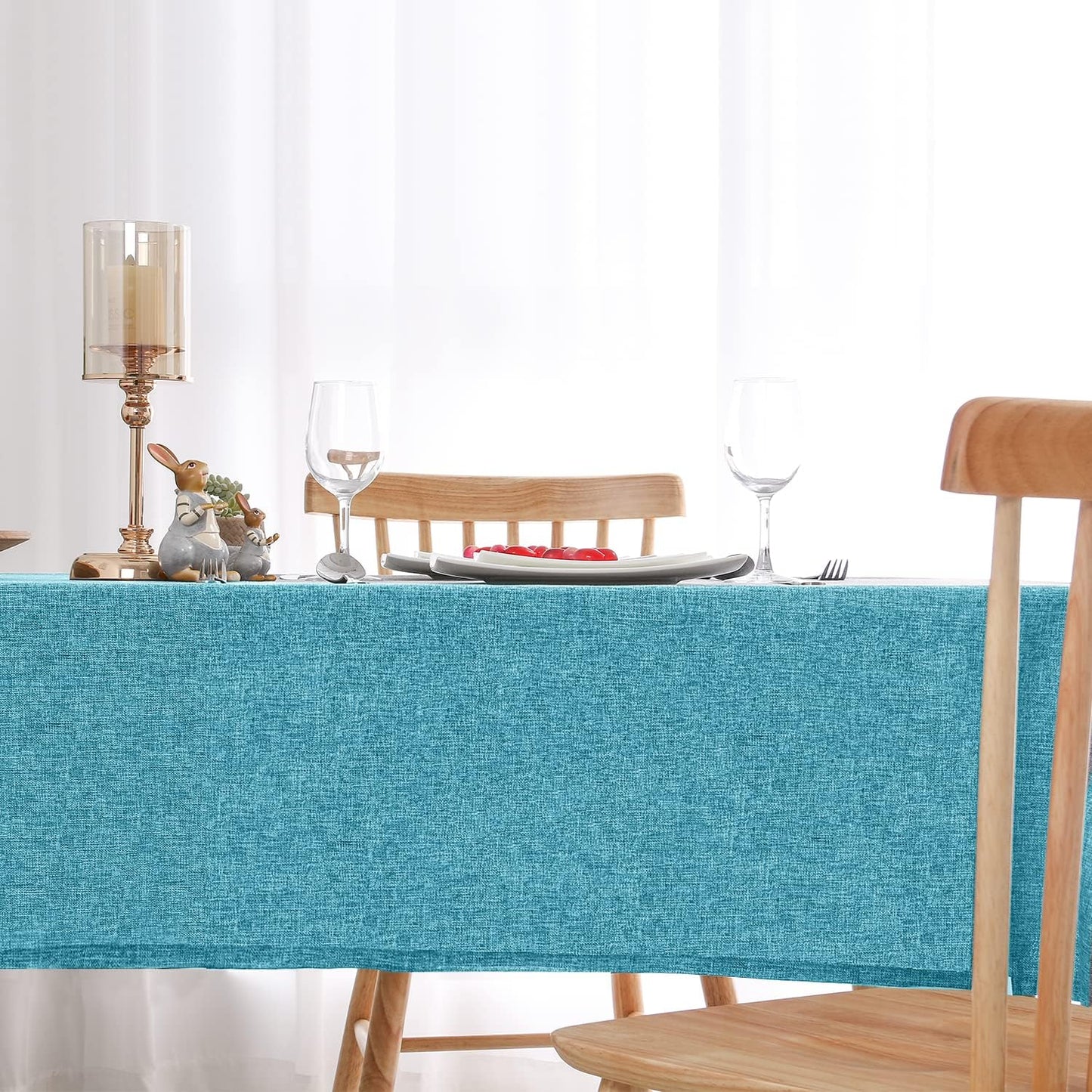 Hiasan 2 Pack Faux Linen Rectangle Tablecloth - Wrinkle and Stain Resistant Washable Table Cloth for Kitchen Dining Room Holiday Table Cover for Party Dinner, Teal, 70 x 108 Inch