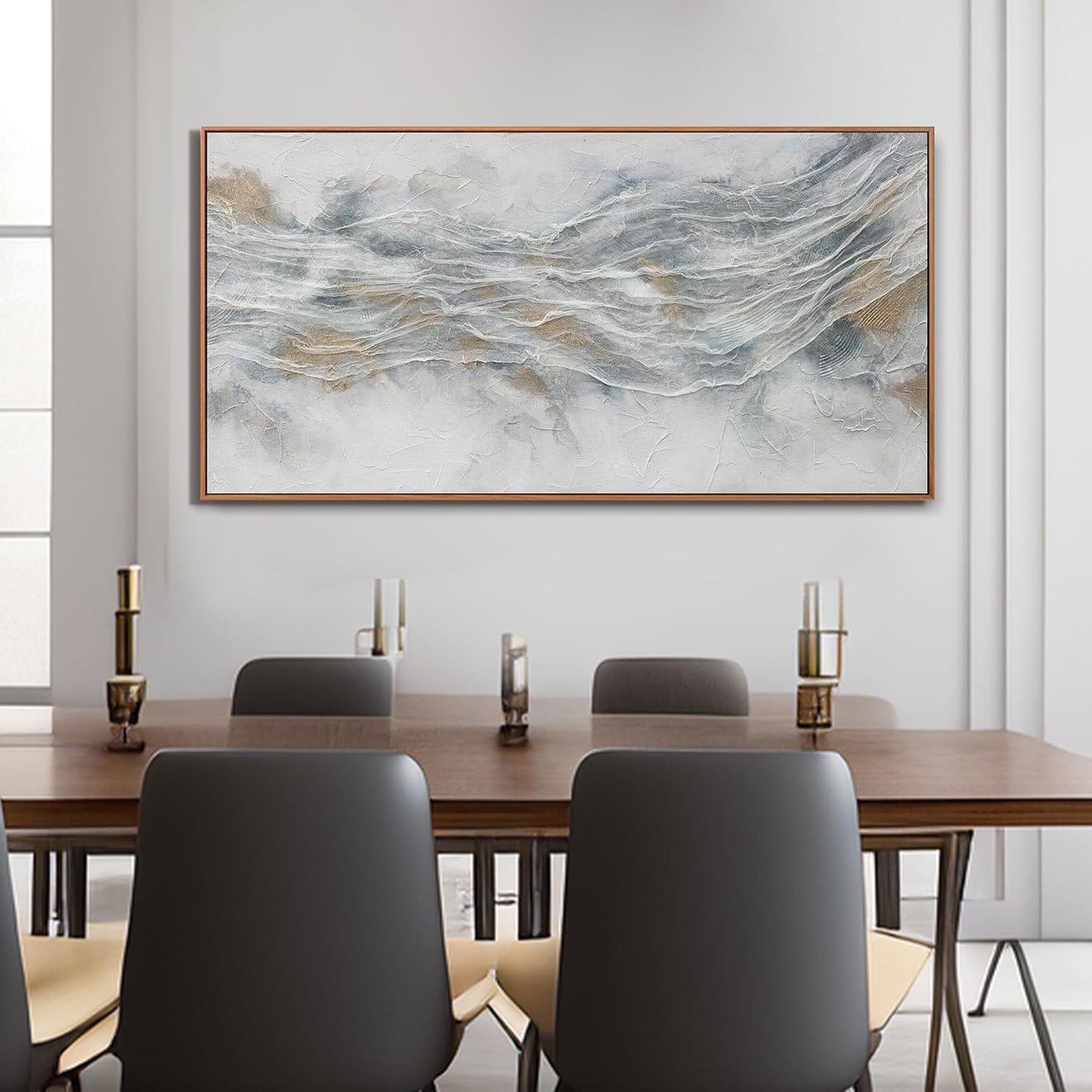 Abstract Wall Art Framed Home Artwork Decor Simple Modern Art Pieces With Gold And Gray Textures Modern Minimalist Canvas Painting Living Room Decor For Bedroom Office Wall Decor 24"X 48"