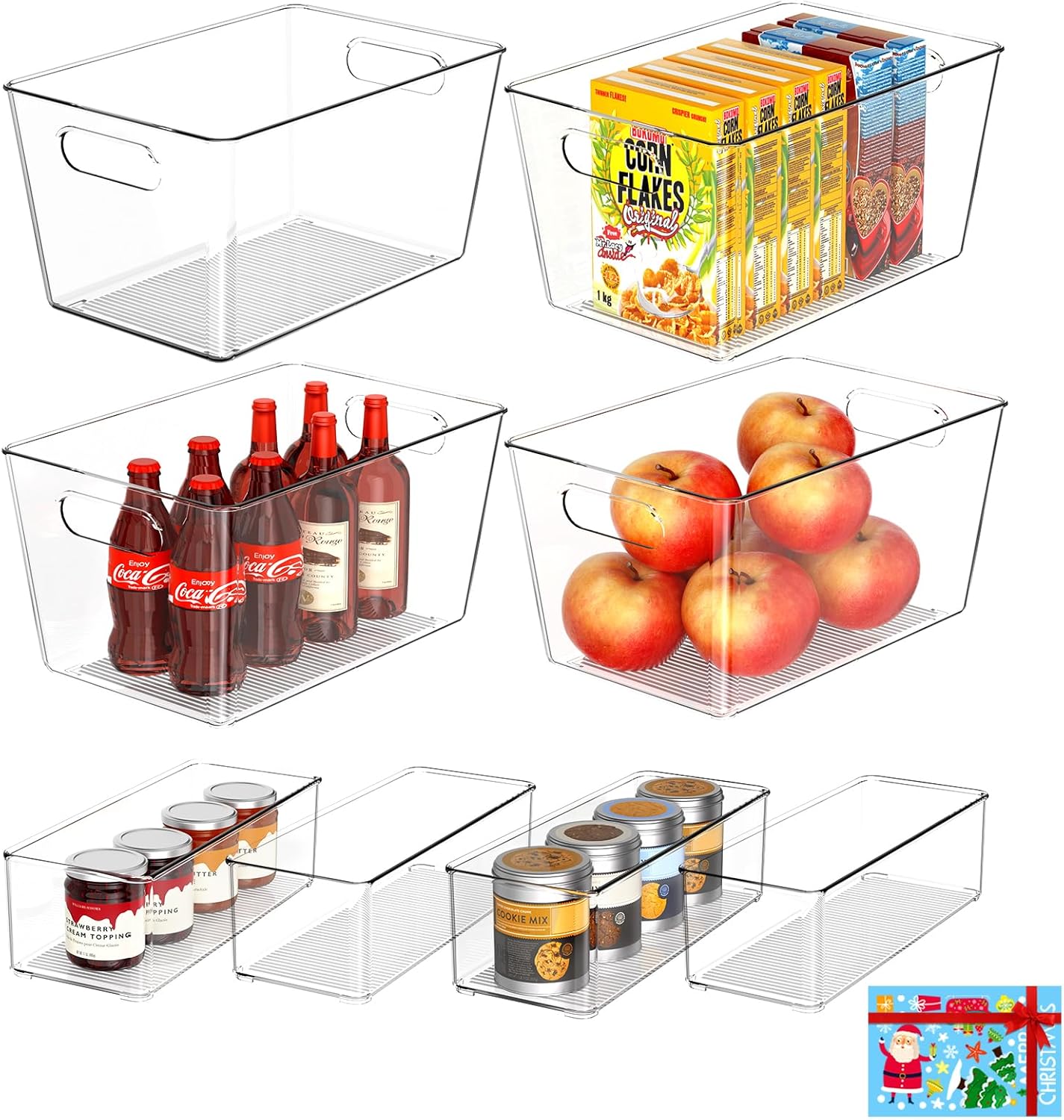 Set of 8 Clear Plastic Storage Bins, 4 Large +4 Small Pantry Organizers and Storage Containers for Kitchen Organization, Home Storage Must Haves for Office, Closet, Garage, Freezer& Bathroom