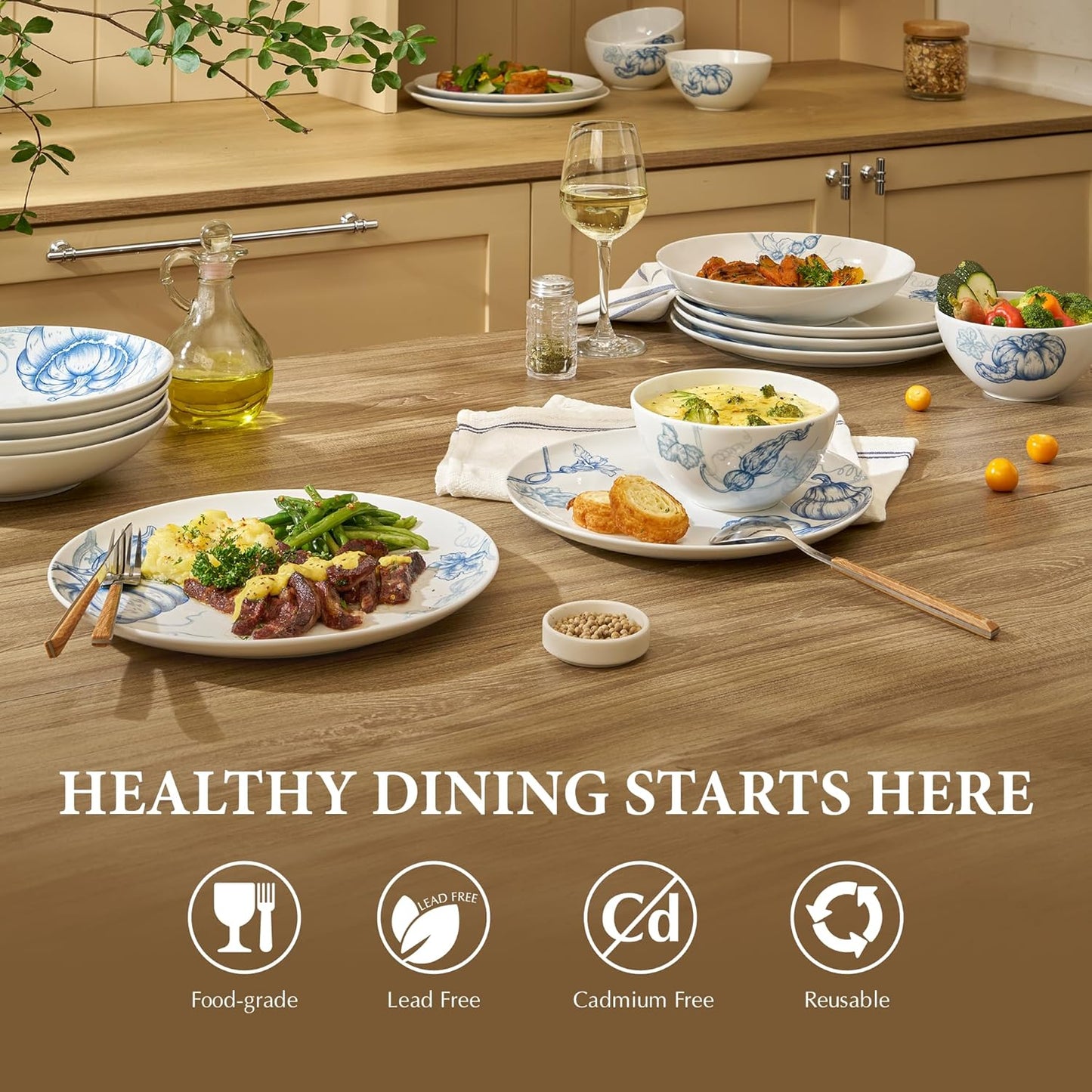 Minh Long 12 Pcs Porcelain Thanksgiving Dinnerware Set, Pumpkins Harvest Plates and Bowls Set for 4, Fall Dishes Chip & Scratch Resistant, Oven Safe up to 482°F, Non Toxic Dishwasher & Microwave Safe