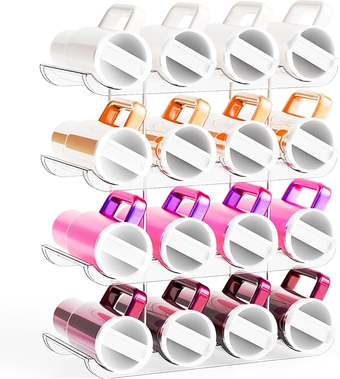 Yieach 3 Tier Stackable Water Bottle Organizer for Cabinet - Larger Compartment Water Bottle Holder for 40 oz Stanley Cup,Yeti and Other Tumbler Organizer,Waterbottle Storage and Wine Rack for Fridge