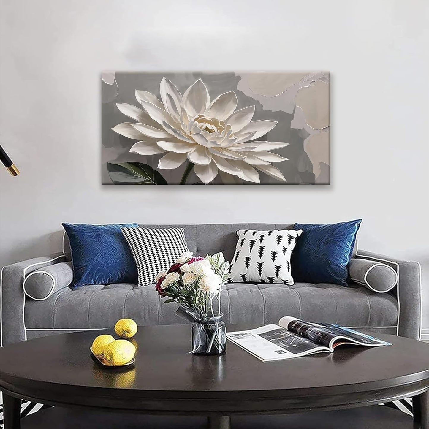 Canvas Art Wall Decor Floral Wall Art For Living Room Modern Canvas Wall Decor Prints Pictures White Flower Wall Art Picture For Bedroom Hotel Home Artwork 24x48 Inch