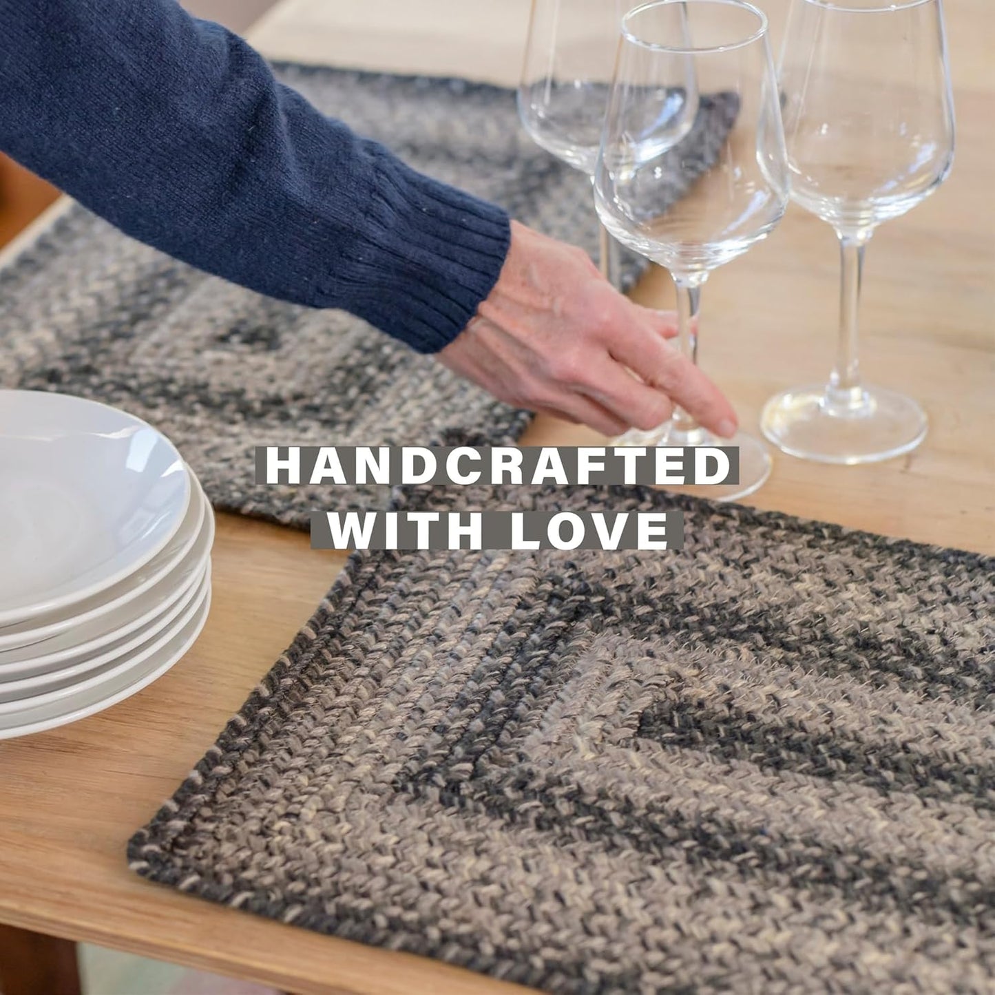 Homespice Flint Hill Jute Woven Placemats, Warm Primitive Decor, Set of 4, Grey 13x19 Rectangle Table Mats - Vibrant Colors, Durable, Easy to Clean and Protects Furniture