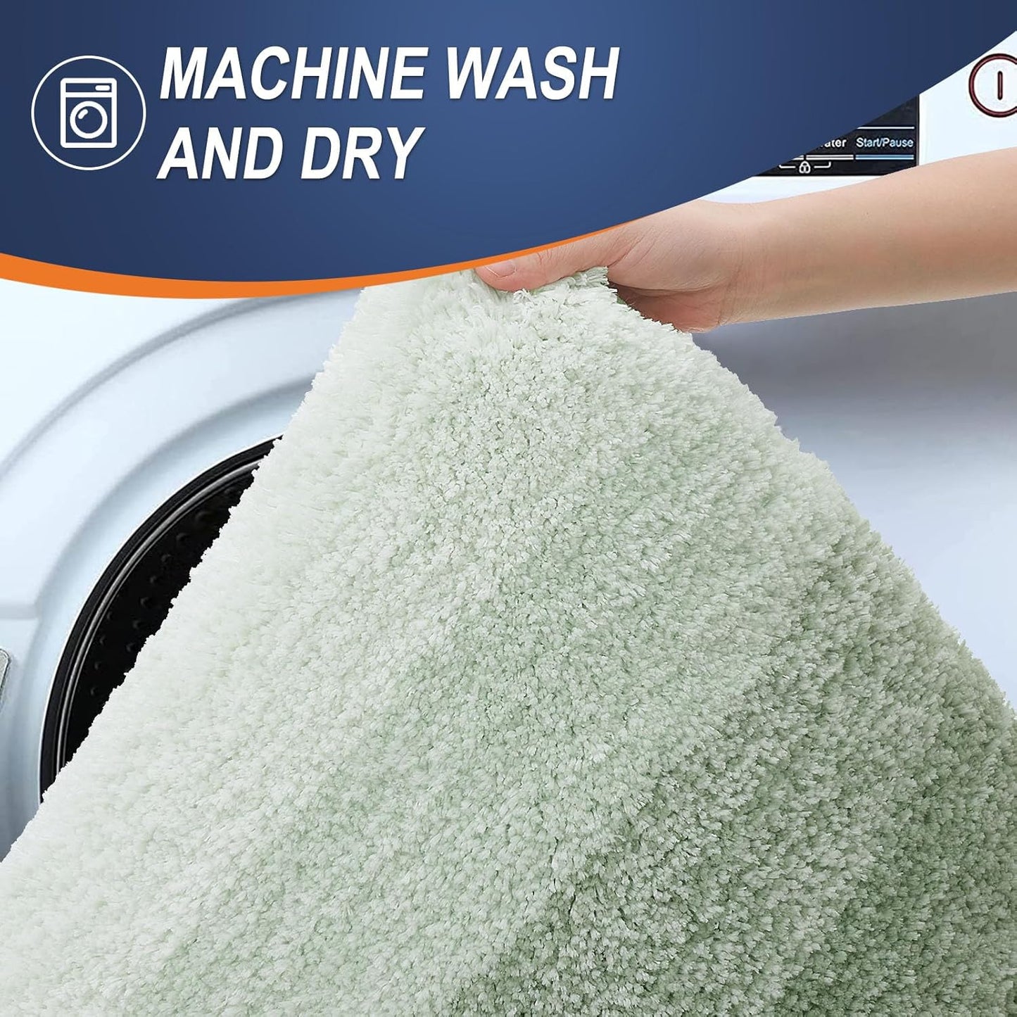 OLANLY Bathroom Rug Set 2 Piece, Soft Absorbent Microfiber Bath Rug Set, Non-Slip, Machine Wash Dry, Plush Shaggy Bath Mats for Bathroom (47"x20"+24"x16", Sage Green)