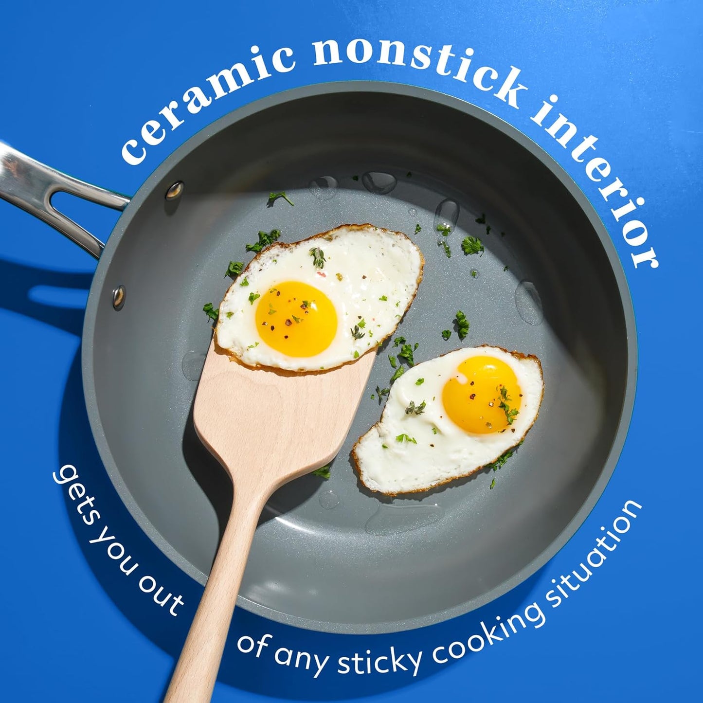 Sur La Table Kitchen Essentials 10 Piece PFA Free Non-Toxic Titanium Ceramic Nonstick Interior Forged Aluminum Cookware Pots and Pans Set - Linen White - Induction Compatible