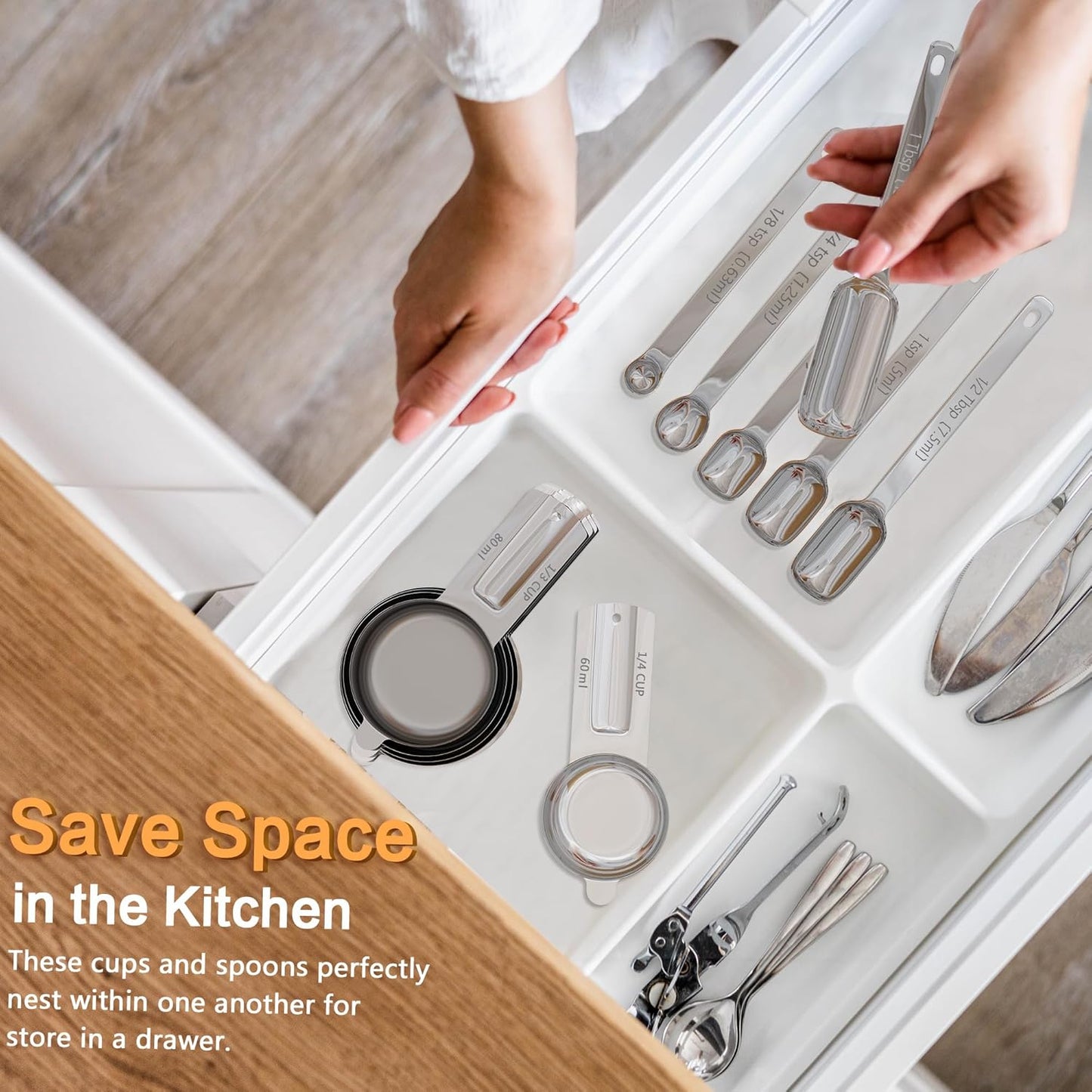 Stainless Steel Measuring Cups & Spoons Set for Cooking and Baking, Nesting Measuring Cups Measuring Spoons for Measuring Dry or Liquid Ingredients, Kitchen Gadgets, 11Pack