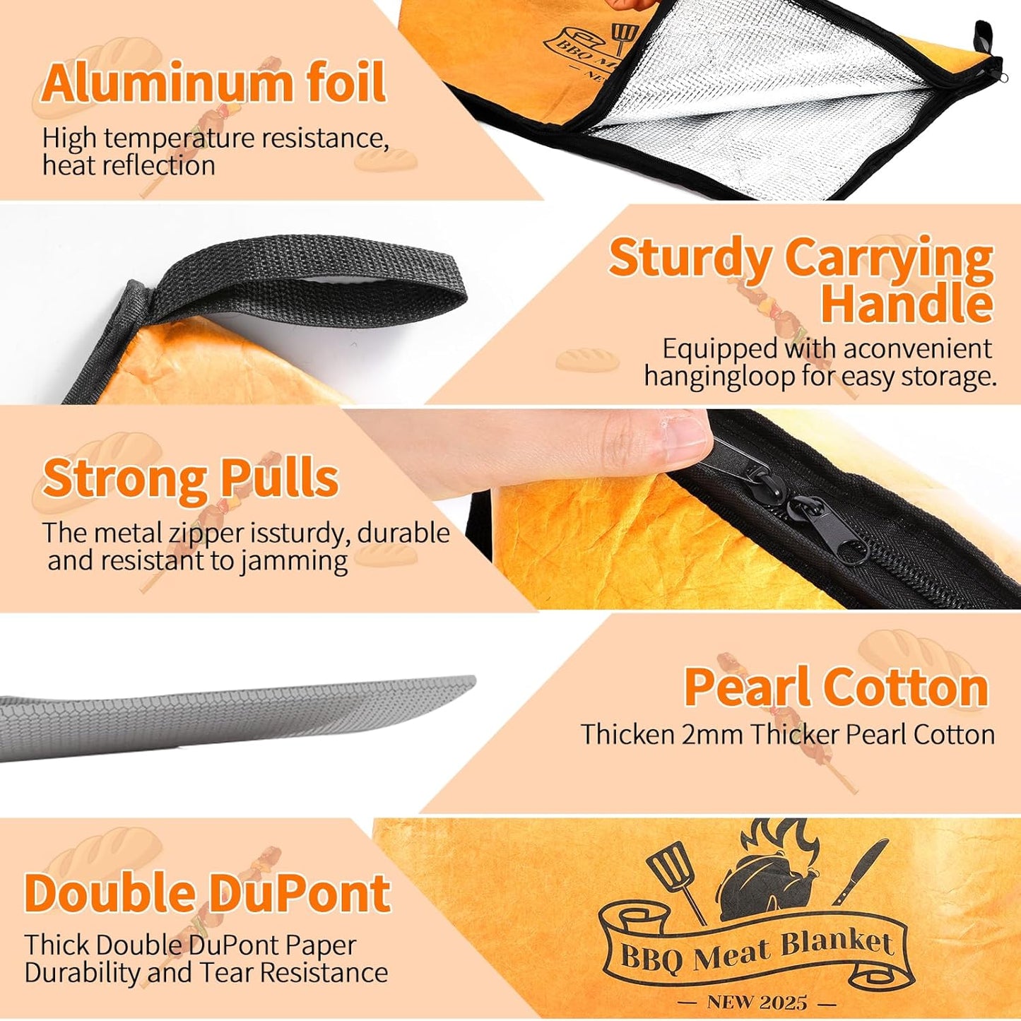 BBQ Blanket for Resting Meat – Insulated Smoker Grilling Bag for Juicy Flavorful Meats | Ideal for Brisket, Ribs, Pork & More | Durable, Easy to Clean & Portable（25in）