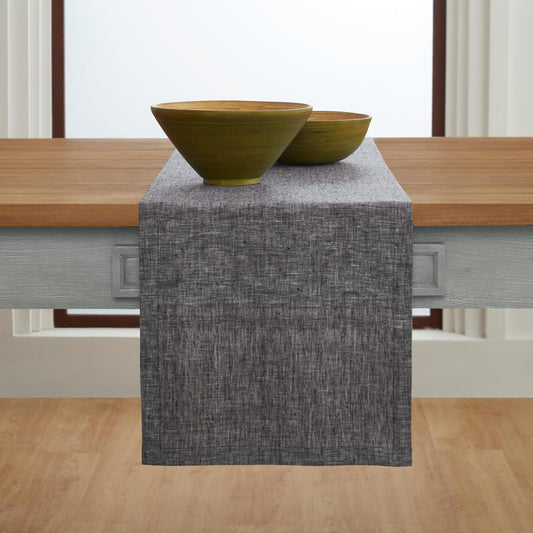 Solino Home Linen Small Table Runner 36 Inches - Athena, 100% Pure Linen Chambray Black Table Runner 14 x 36 Inch Ideal for Dresser and Coffee Tables - Halloween, Thanksgiving, Holiday