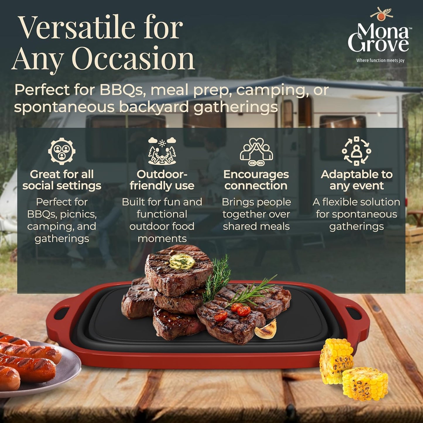 Monagrove Collapsible BBQ Prep Tub with Lid | Collapsible Tub & Cutting Board Container for Marinating, Camping, Meat Storage, Portable, Space-Saving, Foldable Tray for Kitchen, Outdoor, Picnic