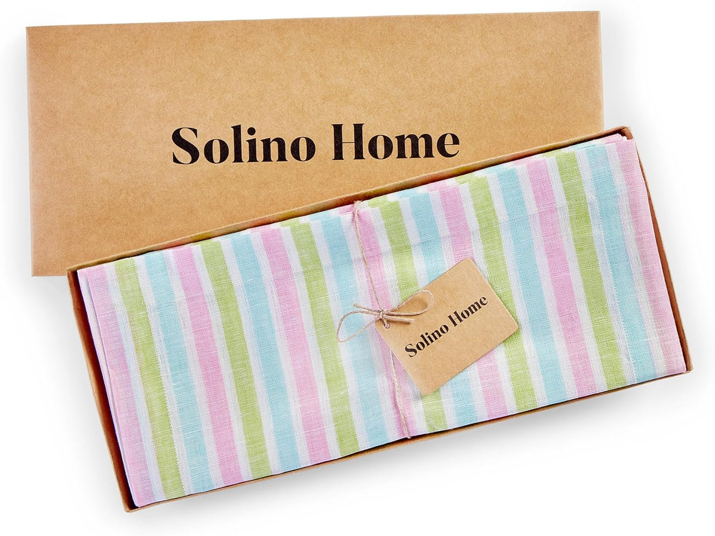 Solino Home Linen Striped Table Runner 108 Inches Long - 100% Pure Linen Multicolor Palm Beach Stripe Dining Table Runner 14 x 108 Inch
